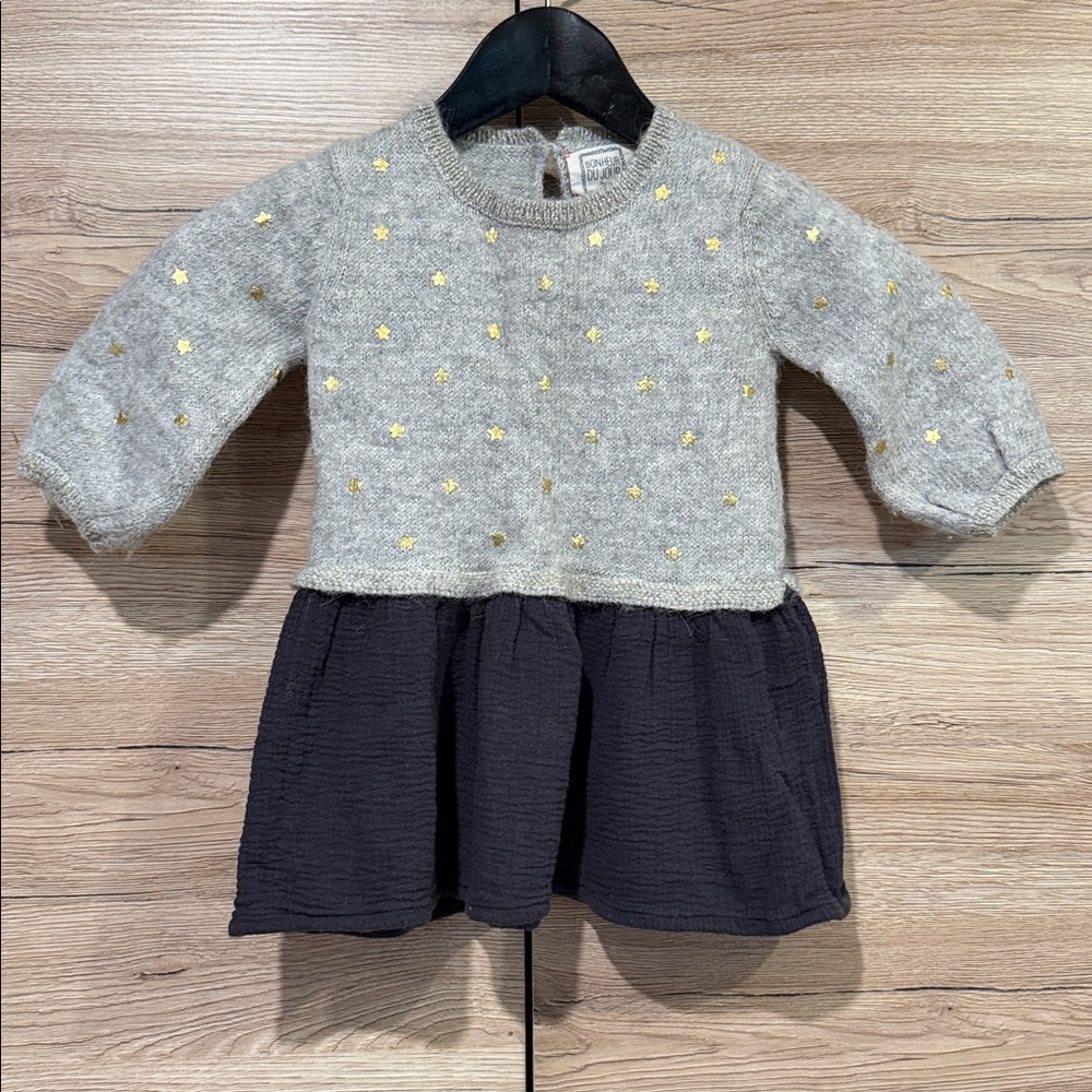 Girl Dress in Gray with Gold Accents and Black Skirt